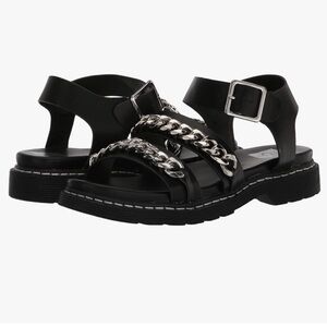 Dolce Vita Black Leather Chain-Strap Buckle Sandals